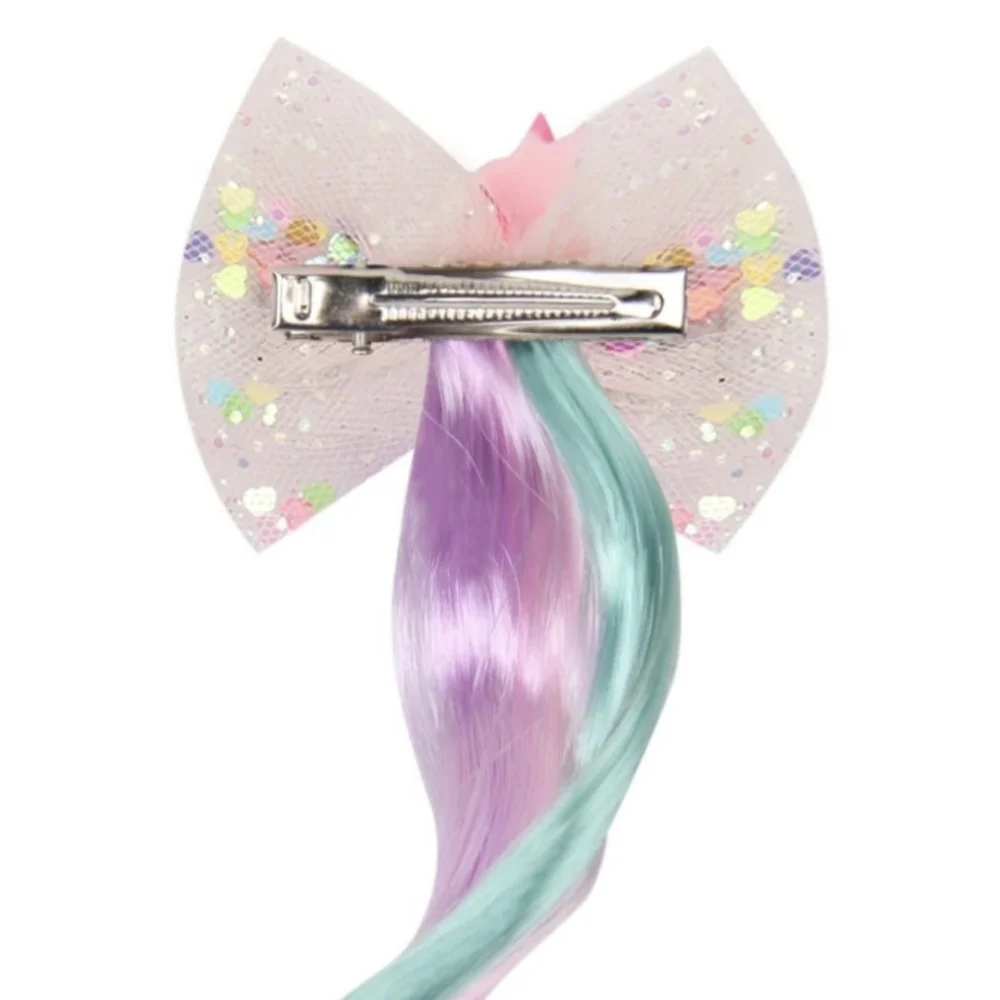 Unicorn Bow Clip Faux Hair Pony Tail Birthday Dress Disney Clothes Headband
